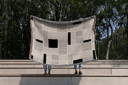 Modern Minimalist Beige and Black Linework Throw Blanket