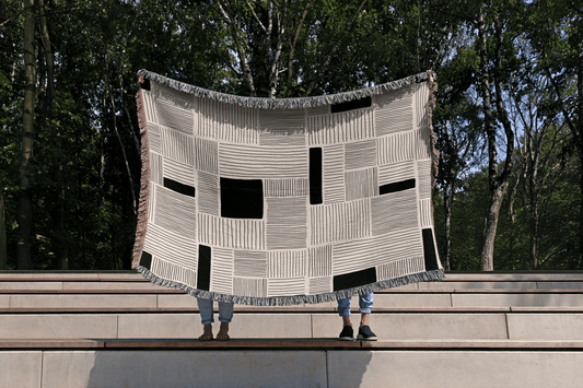 Modern Minimalist Beige and Black Linework Throw Blanket