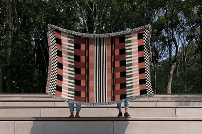 Modern Checkered Stripes Woven Throw Blanket