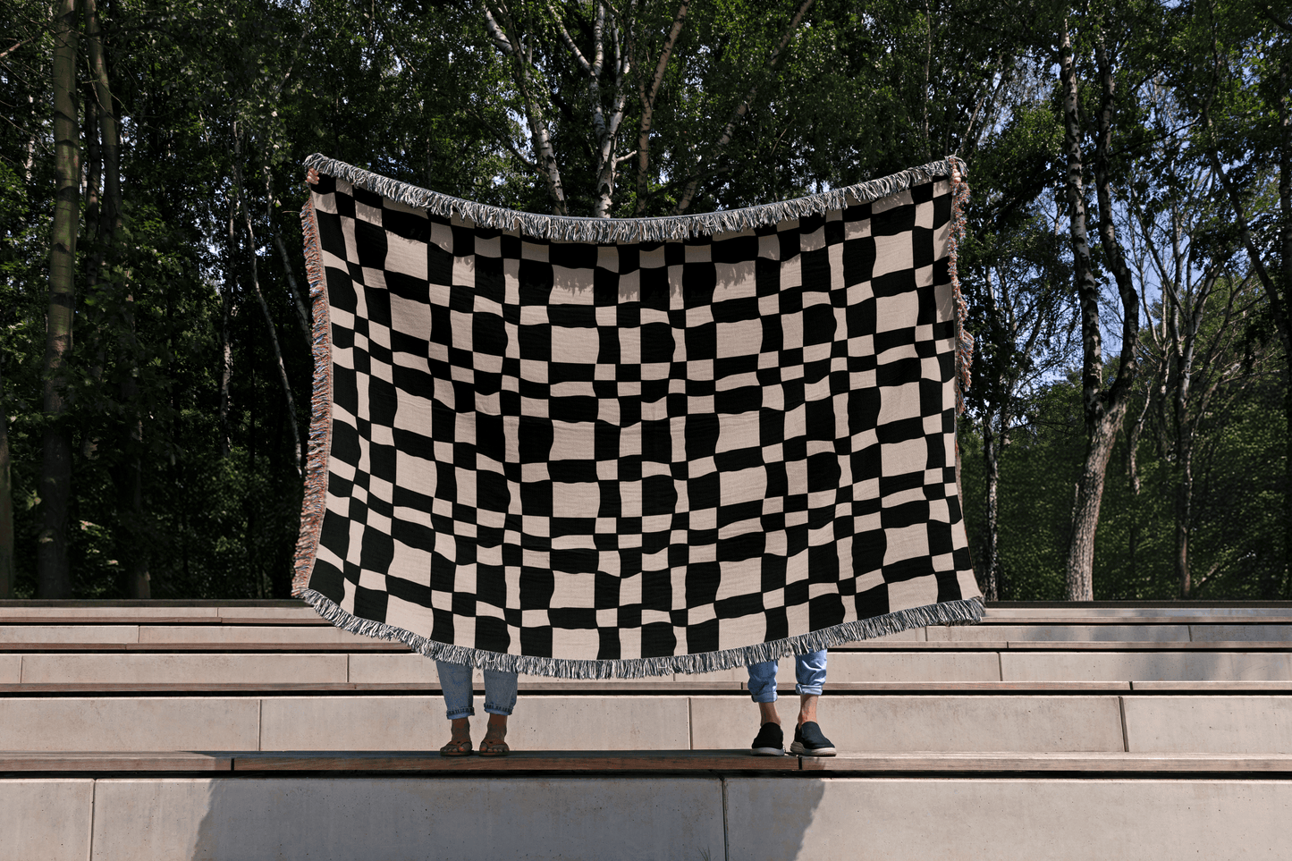Wavy Checkered Woven Throw Blanket