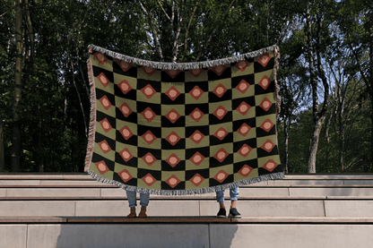 Retro Diamond Check Woven Throw Blanket