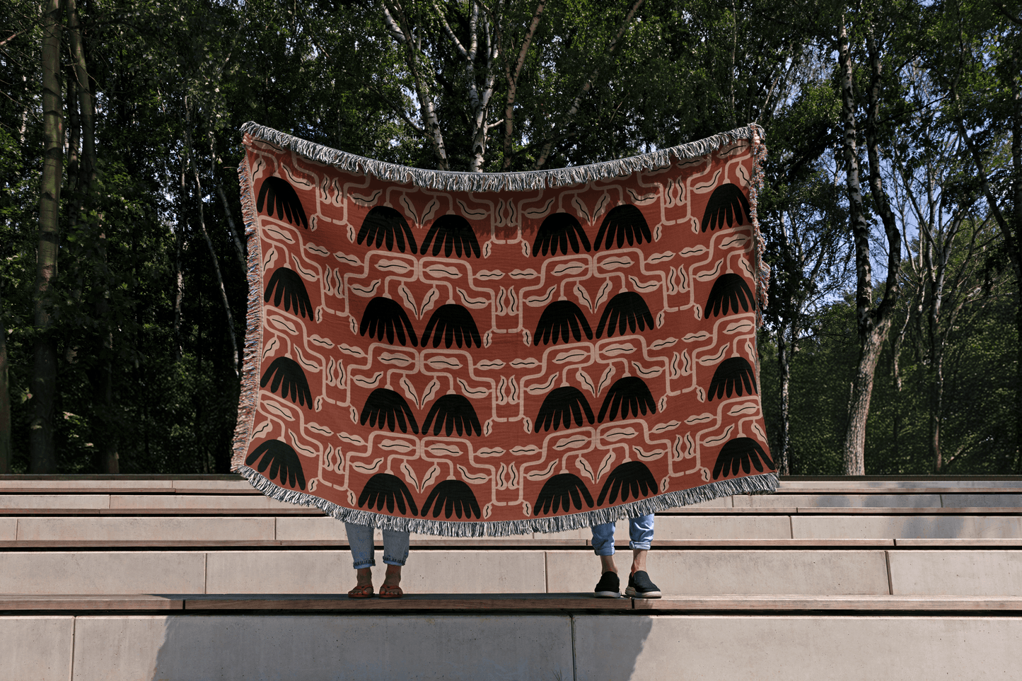 Brick Red Geometric Floral Throw Blanket