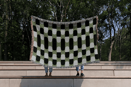Modern Blue and Green Geometric Woven Throw Blanket