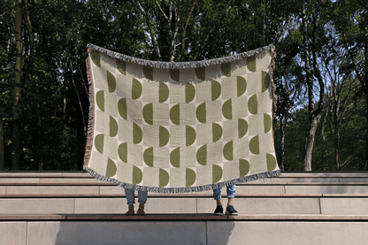 Modern Minimalist Woven Throw Blanket with Olive Half-Moon Pattern