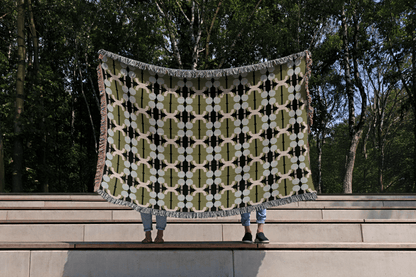 Modern Olive Green and Light Blue Woven Throw Blanket