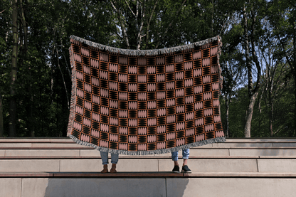 Rust and Mauve Geometric Woven Throw Blanket
