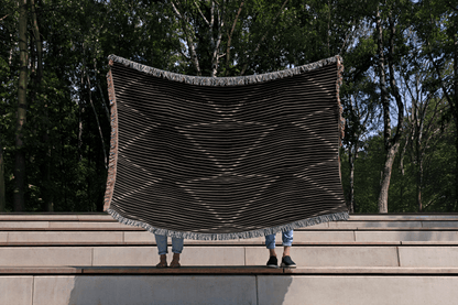 Black & Beige Zigzag Stripes – Modern Geometric Woven Throw Blanket