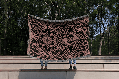 Textured Medallion Throw Blanket – Pink & Black Abstract Lace