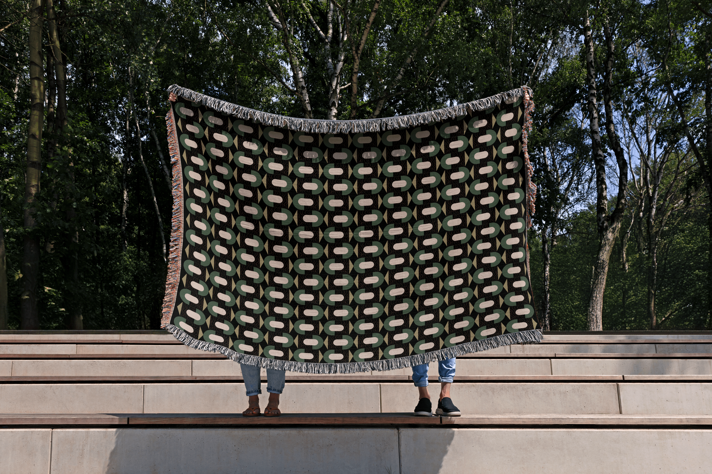 Green Mid-Century Geometric Woven Throw