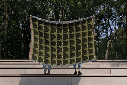Boho Green Geometric Woven Cotton Blanket