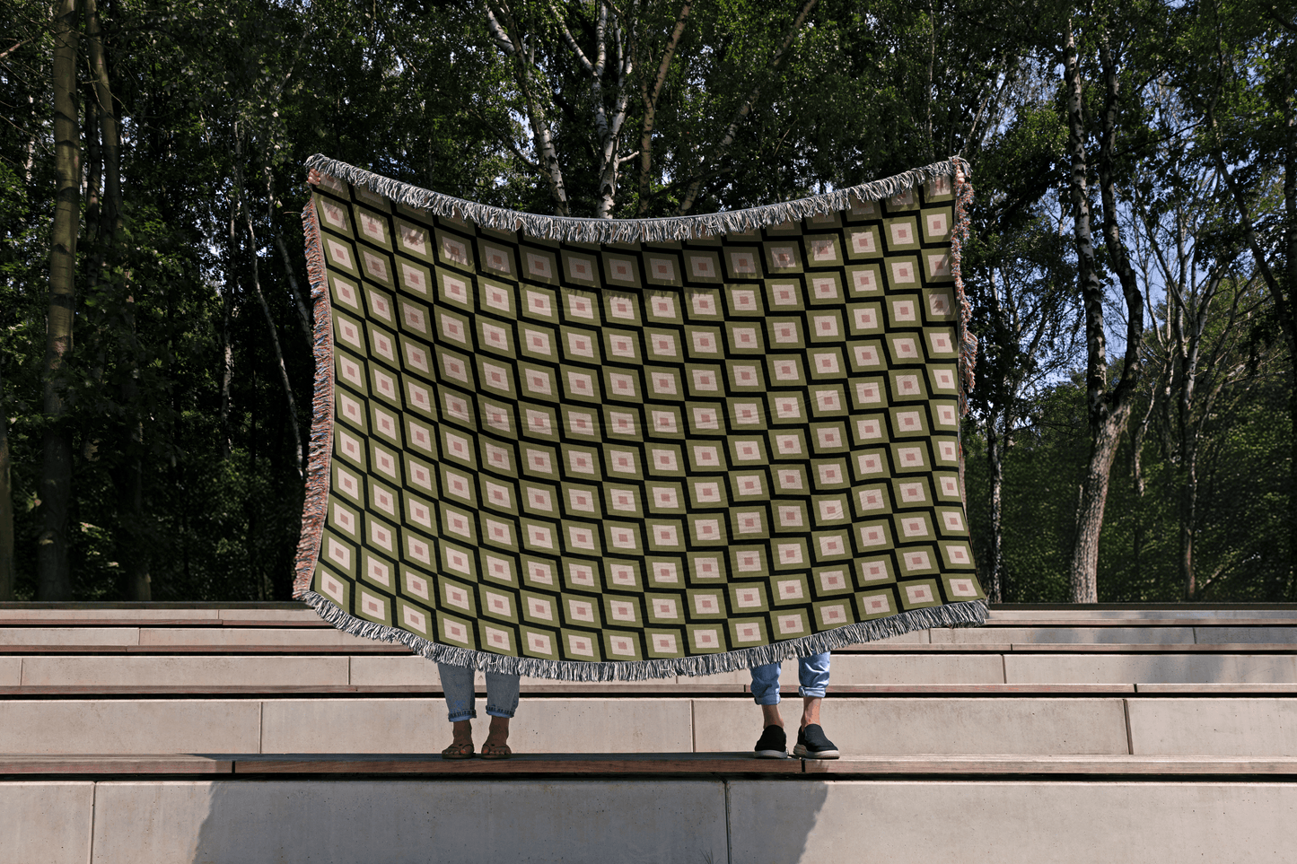 Retro Geometric Diamond Woven Cotton Blanket