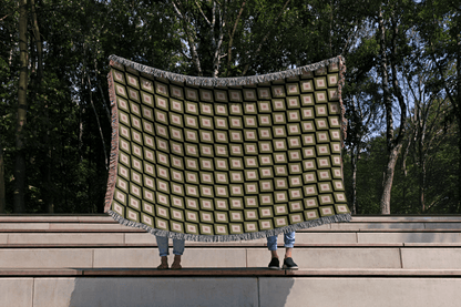 Retro Geometric Diamond Woven Cotton Blanket