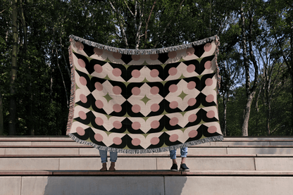 Geometric Circles and Stars Woven Cotton Blanket