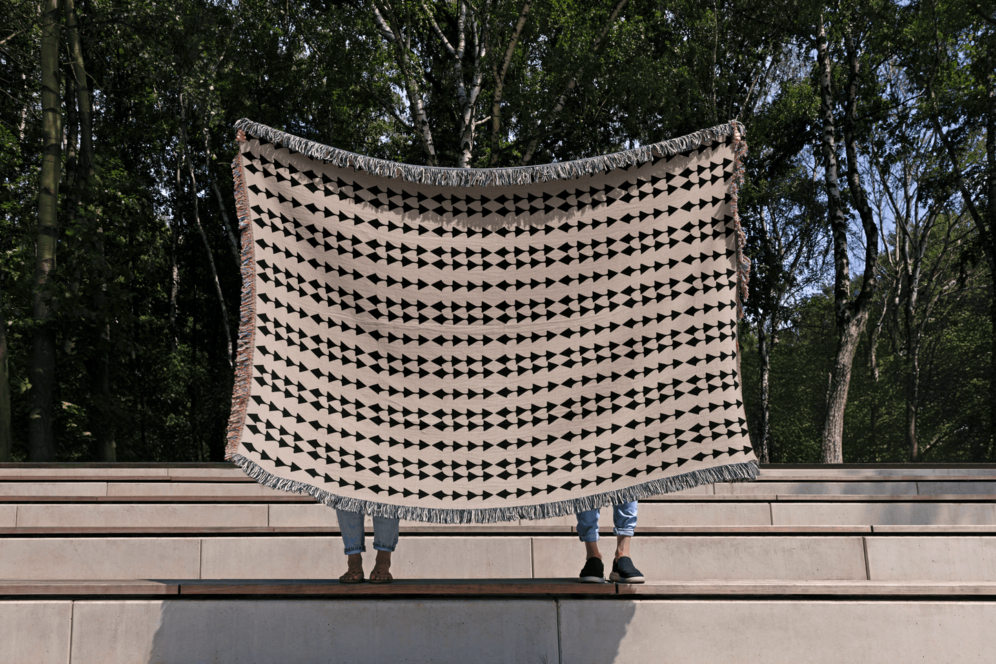 Beige and Black Scandinavian Geometric Throw Blanket