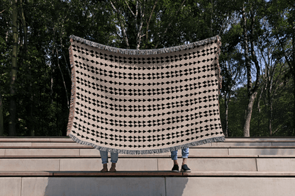 Beige and Black Scandinavian Geometric Throw Blanket