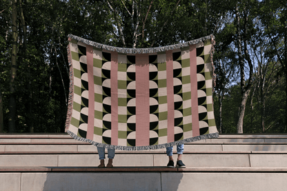 Blush & Olive Green Mid Century Modern Woven Cotton Throw