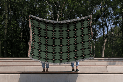 Sage Green & Mauve Diamond Star Woven Cotton Throw