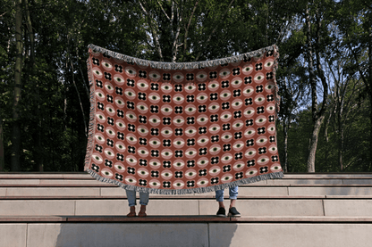Vintage Flower and Eye Mod Woven Throw Blanket