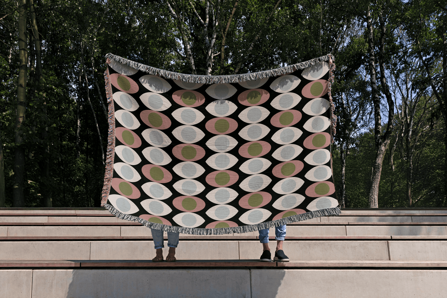 Retro Oval Mid-Century Modern Woven Throw Blanket