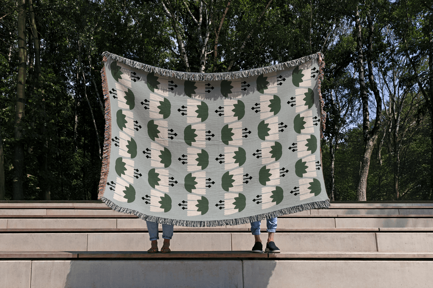 Baby Blue Nordic Floral Woven Blanket