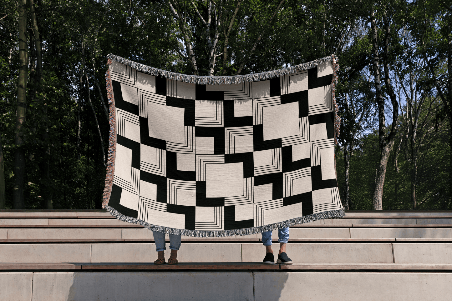 Beige and Black Modern Checkered Throw Blanket