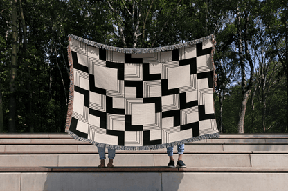Beige and Black Modern Checkered Throw Blanket