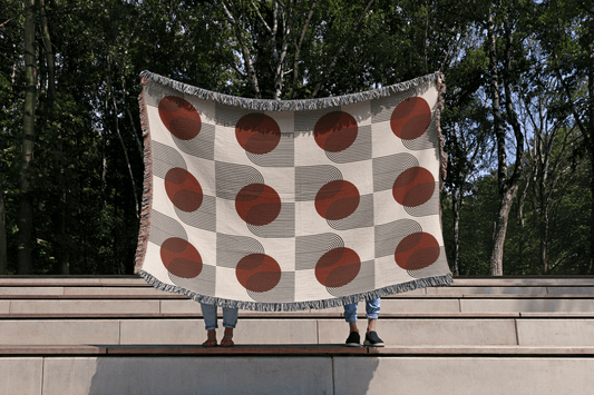 Burgundy and Beige Modern Circle Woven Blanket