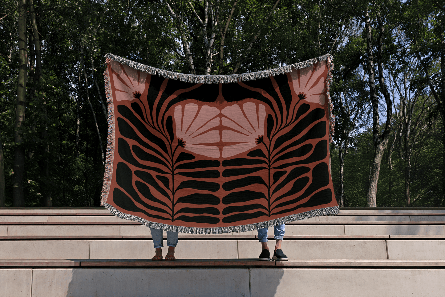 Matisse Burgundy Pink and Black Floral Woven Throw Blanket