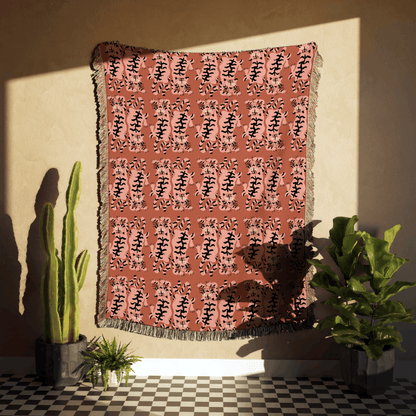 Pink Groovy Tiger Pattern Woven Cotton Throw Blankets - Taylor Bassam