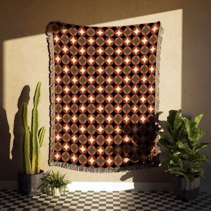 Burnt Orange and Green MCM Pattern Woven Cotton Throw Blankets