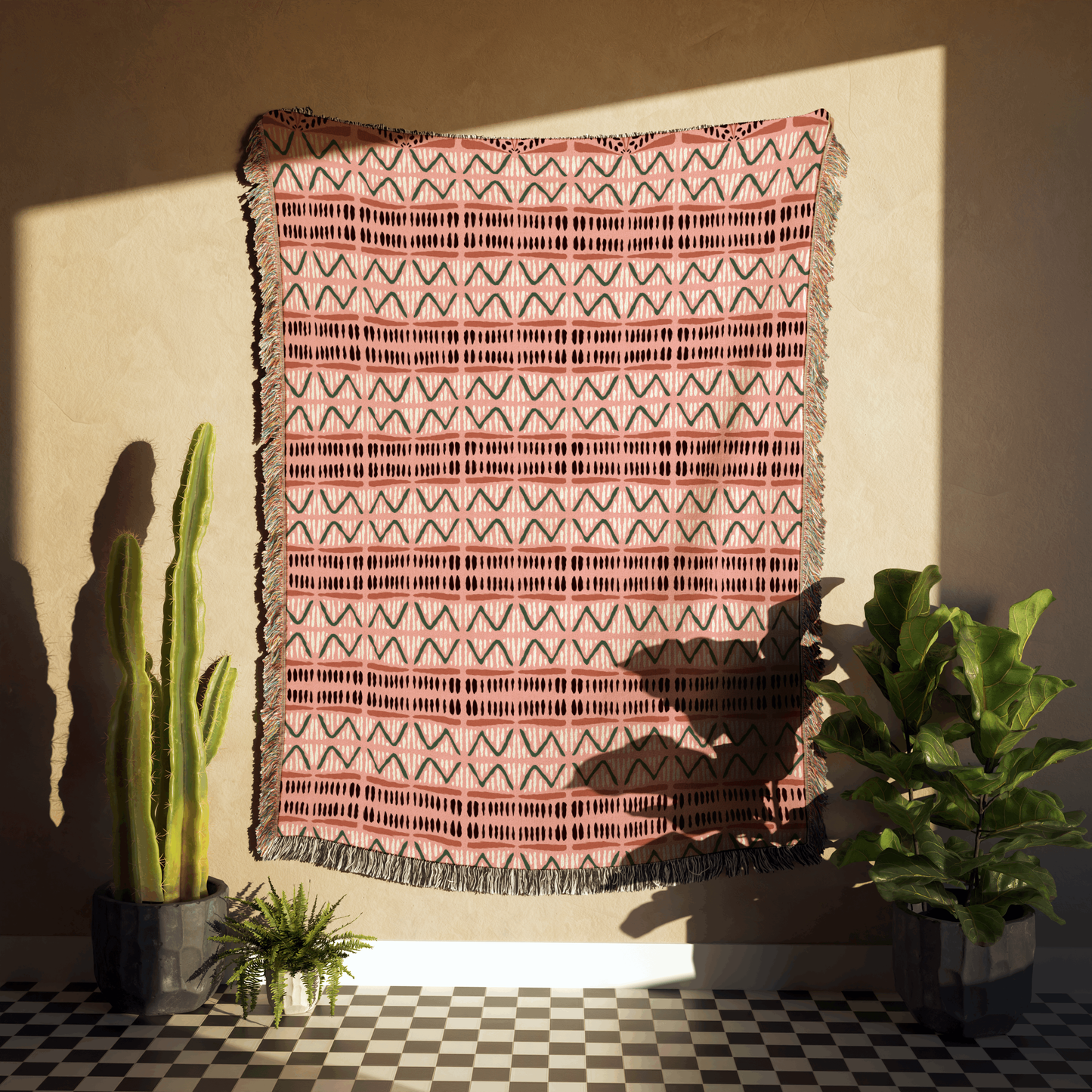 Vibrant Pink Bohemian Woven Cotton Throw Blanket