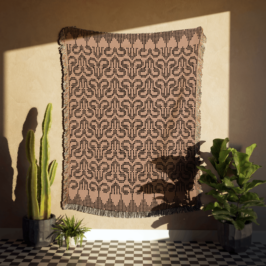 Batik Elegance: Beige and Black Woven Blanket