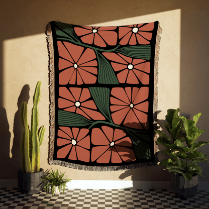 Autumn Colors Matisse Style Floral Woven Blanket