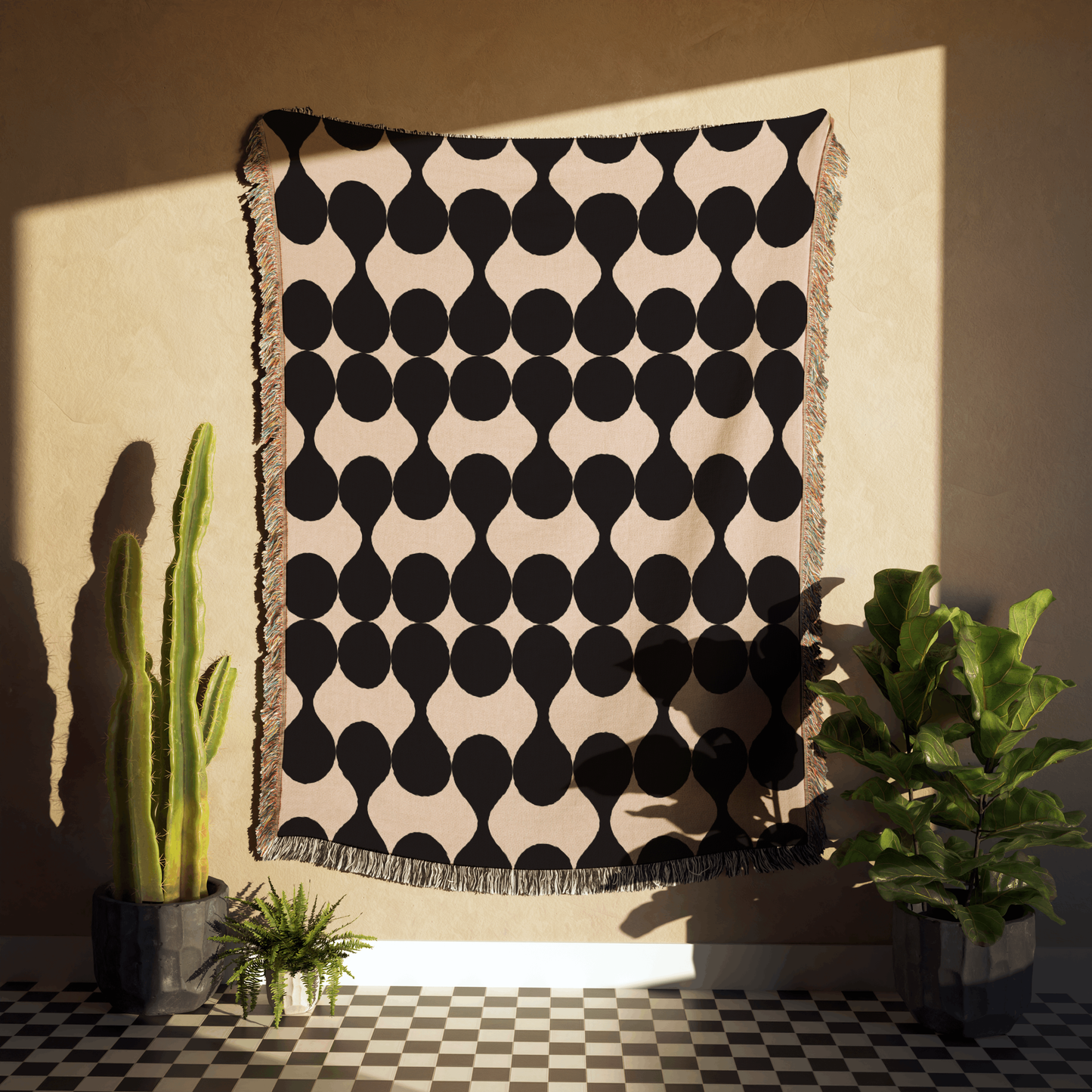 Modern Minimalist Black and Nude Geometric Woven Blanket