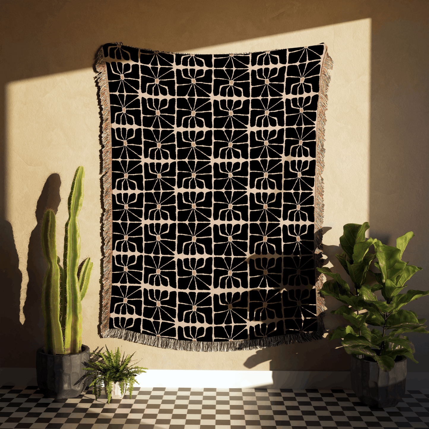 Geometric Floral Woven Cotton Blanket