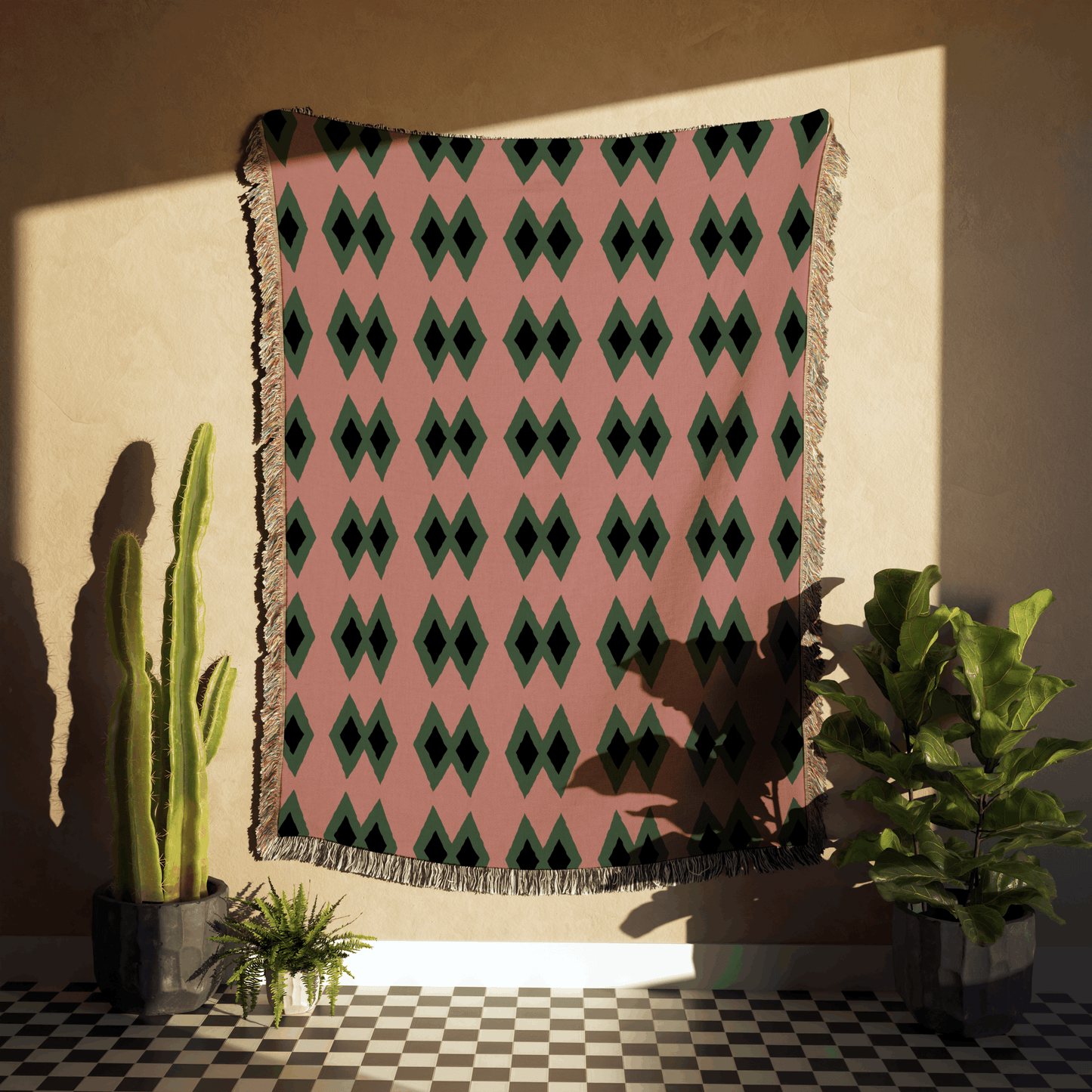 Vintage Diamond Geometric Woven Cotton Blanket