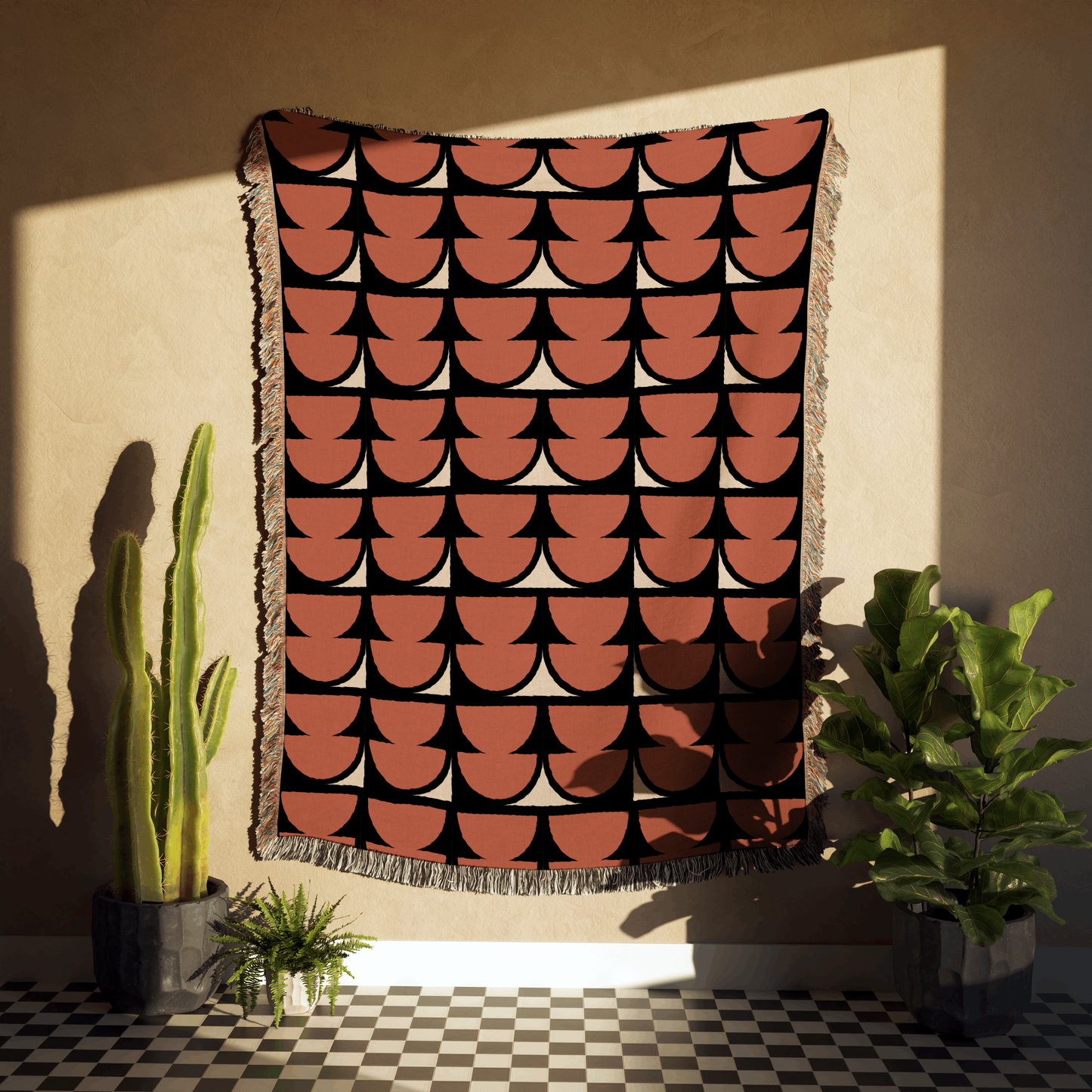 Rust Crescent Woven Throw Blanket