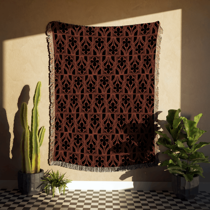 Vintage Floral Motif Woven Throw Blanket