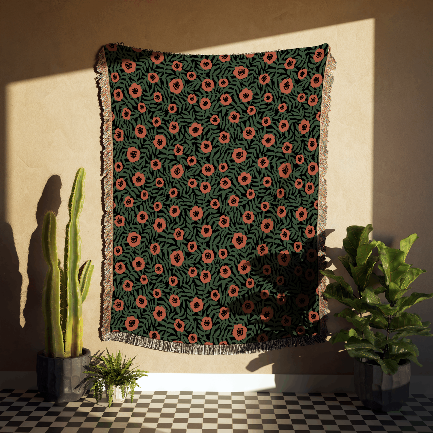 Dark Wildflower Meadow Woven Throw Blanket