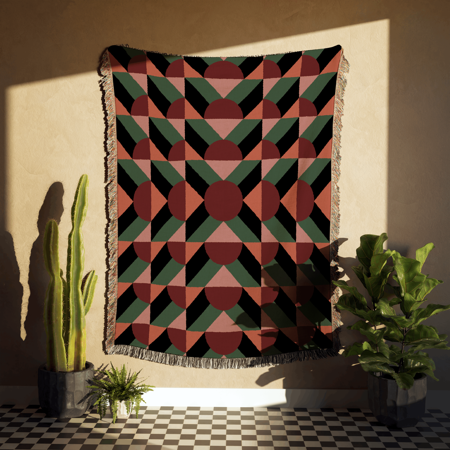 1970s Geometric Harmony Woven Throw Blanket