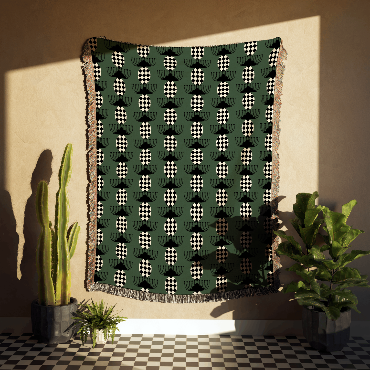 Checkered Bloom Woven Throw Blanket