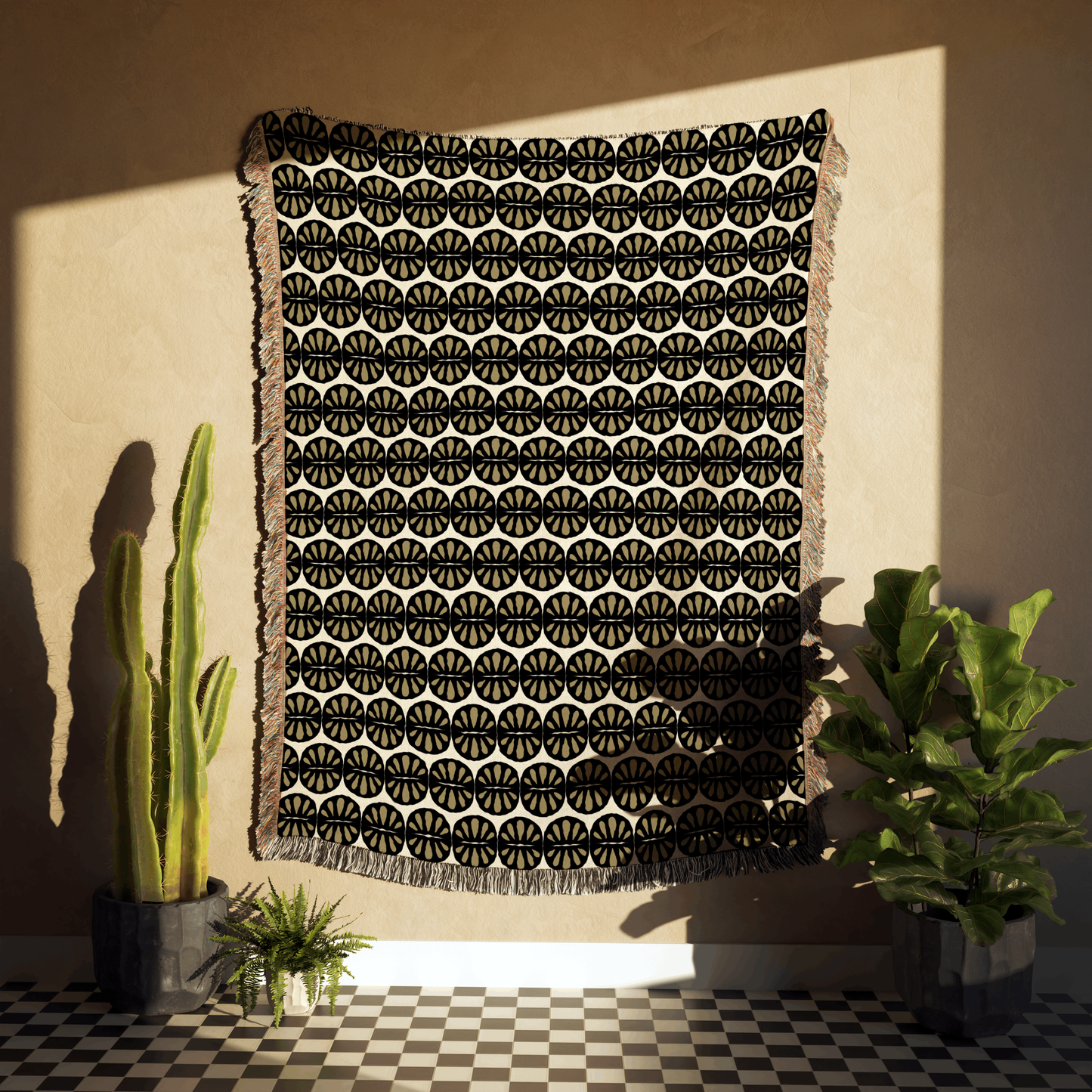 Khaki Modern Folk Woven Throw