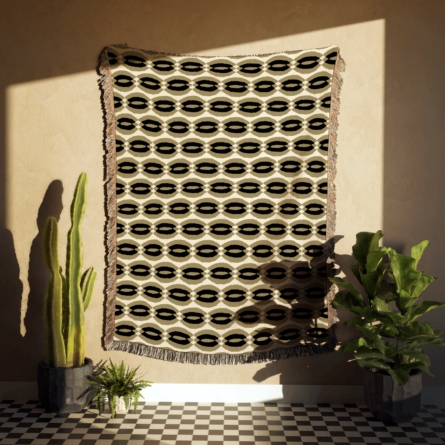 Khaki Retro Harmony Woven Throw Blanket