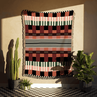 Modern Checkered Stripes Woven Throw Blanket