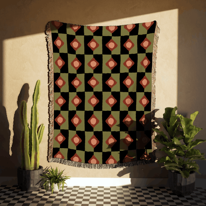 Retro Diamond Check Woven Throw Blanket