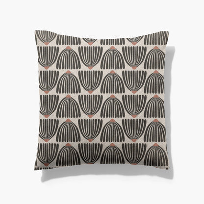 Retro Floral Design Woven Cotton Throw Pillow in Black and White