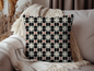 1960s Retro Floral Woven Pillow in Black, Green & Rust