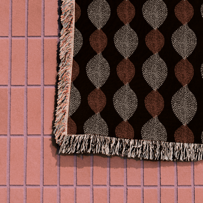 Dark Autumn Leaves Pattern Woven Cotton Throw Blankets - Taylor Bassam