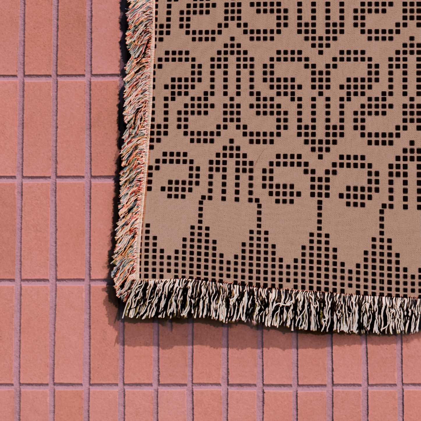 Batik Elegance: Beige and Black Woven Blanket