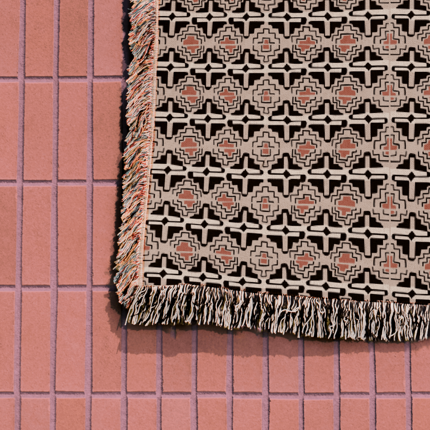 Vintage Terracotta and Black Geometric Woven Throw Blanket